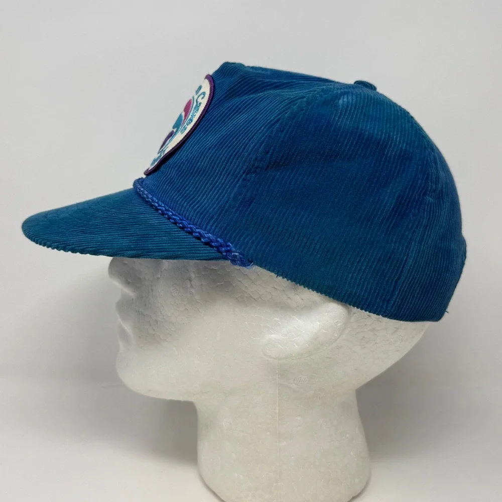 Vintage Sea Lion Caves Oregon Coast Corduroy Snapback Hat Blue Rope Trucker